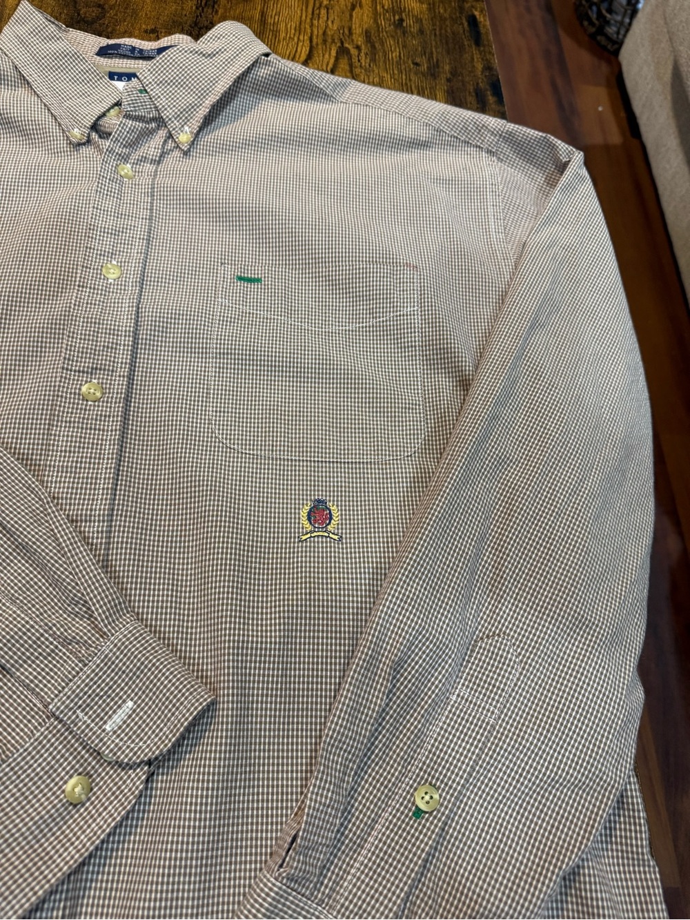Vintage 90s Tommy Hilfiger Crest Shirt XL 18/20 Micro Check Button Down